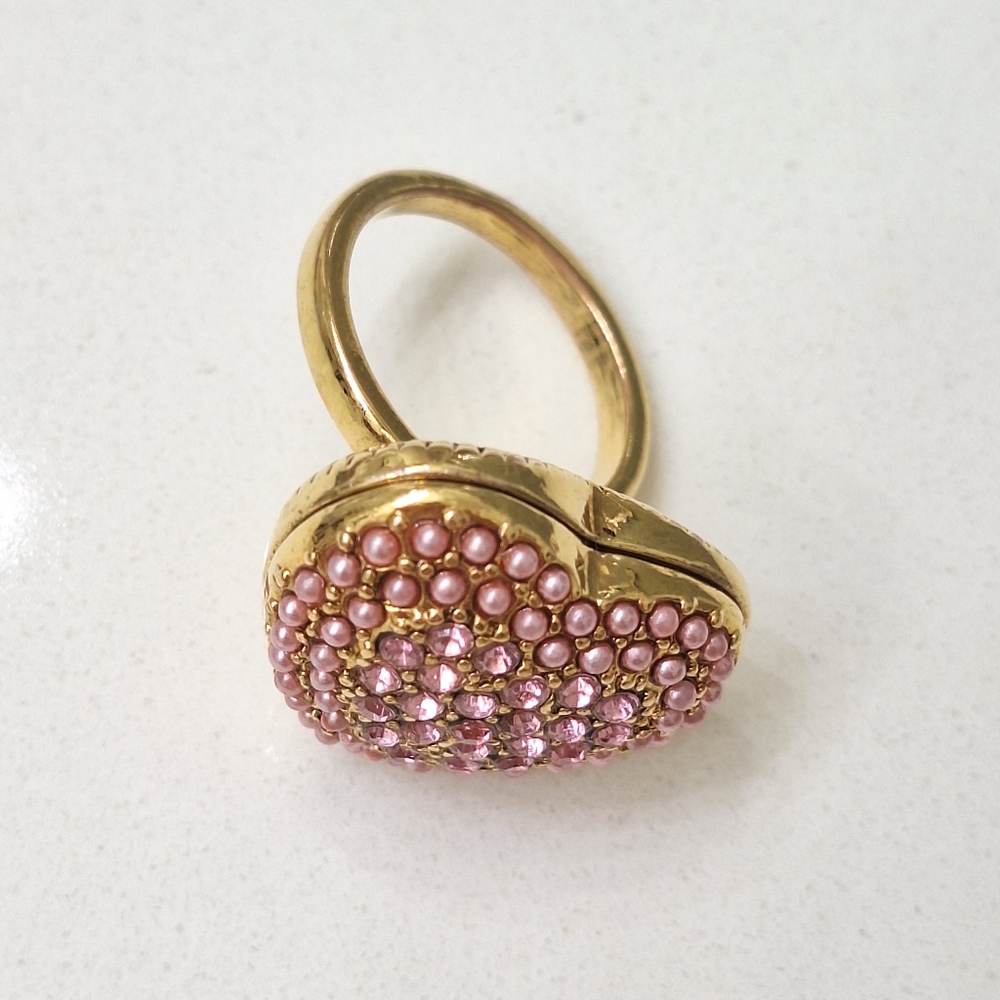 Jessica Simpson Gold Tone Statement Heart Ring Pink Rhinestones‎ - Picture 4 of 5